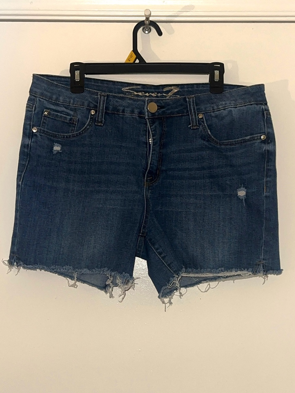 Seven7 Medium Blue Distressed Denim Cutoff Shorts